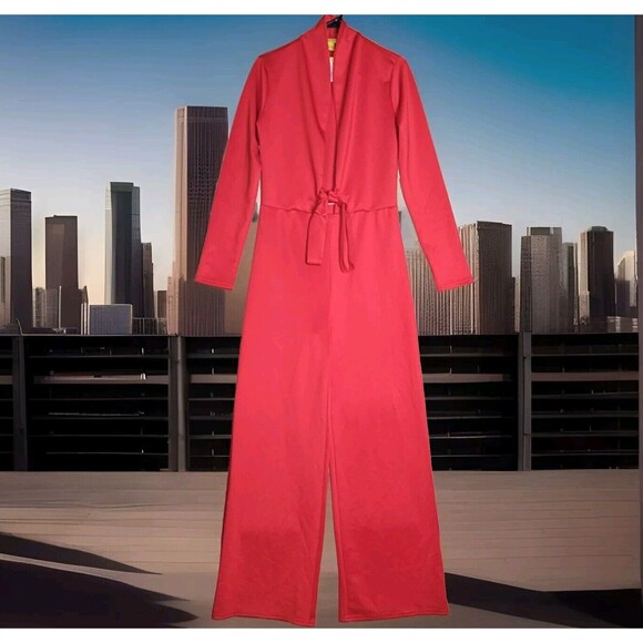 Red Jumpsuit Pants Set By DAISY Vintage Retro Sexy Club Stretchy Glam - Picture 3 of 12
